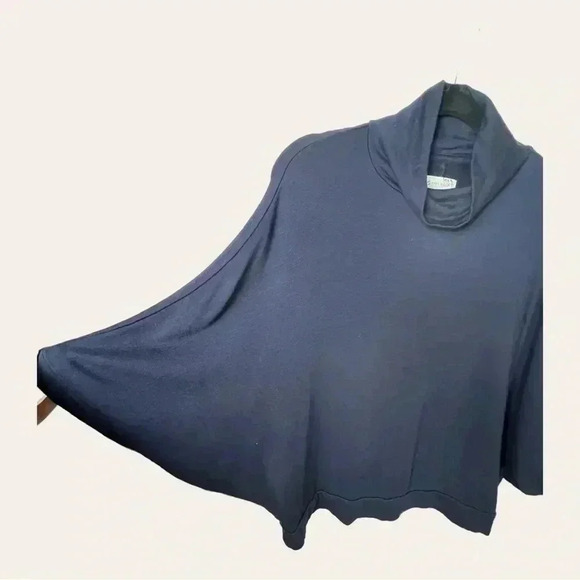 0422W. Lou&grey‎ FOR LOFT PONCHO STYLE MOCK NECKLINE TOP NAVY BLUE SIZE MEDIUM - Picture 6 of 11